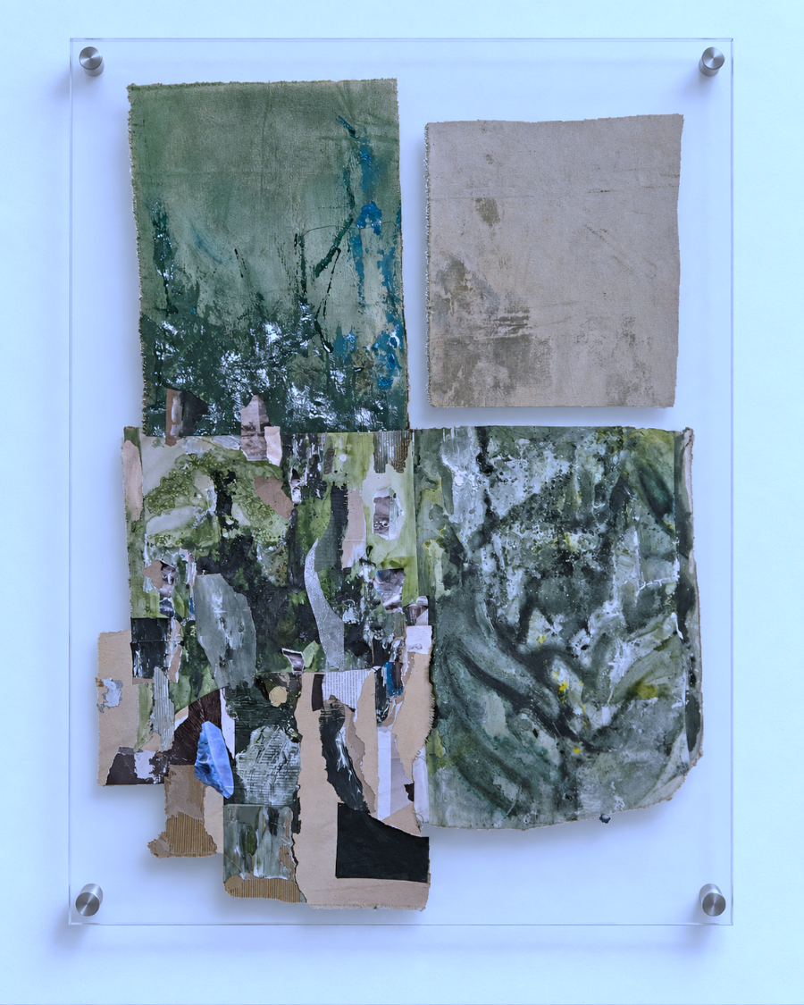 Minyon I & II, Diptych (Unframed), Original mixed media collage diptych from the Green series, 2026. Two panels, 100 × 134 cm each. Sold unframed. — original artwork by Sofia Eckholt (view 5)