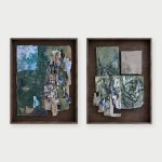 Minyon I & II, Diptych (Unframed), Original mixed media collage diptych from the Green series, 2026. Two panels, 100 × 134 cm each. Sold unframed. — original artwork by Sofia Eckholt